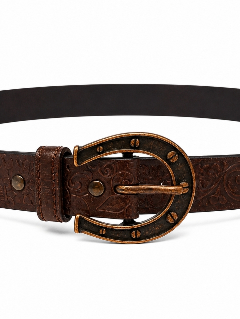 Ariat Leather Horseshoe Western Buckle Fleur-de-lis Cowgirl Belt SZ: LG Brown